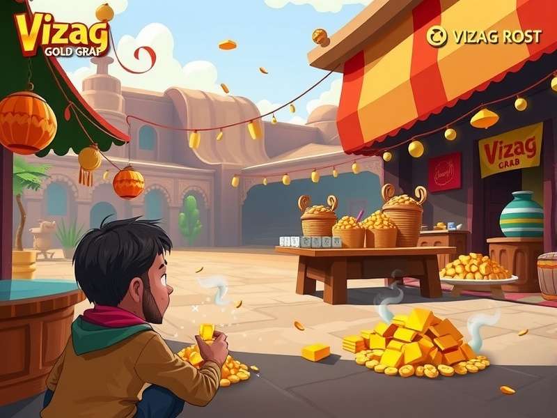 Vizag Gold Grab gameplay screenshot showing a player discovering gold in a virtual Vizag market